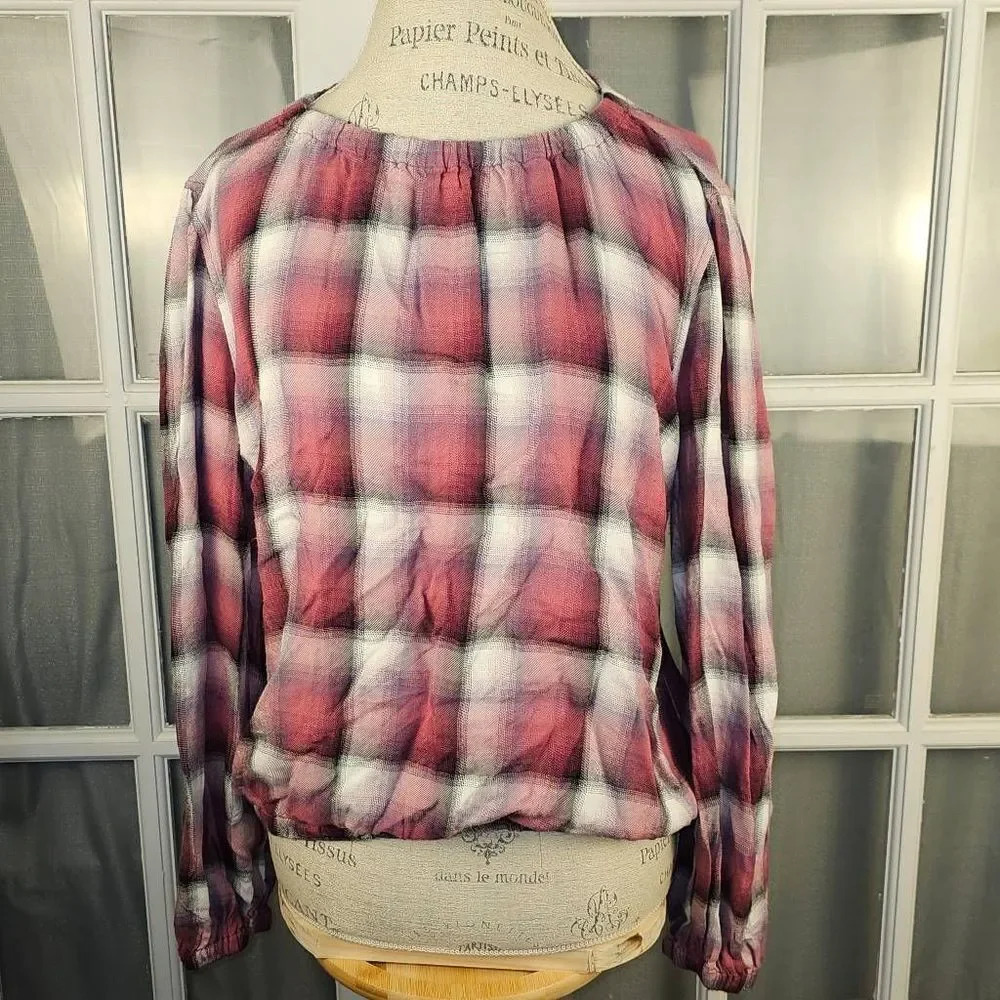 Cloth & Stone Womens Glacier Plaid Blouse‎ Large
